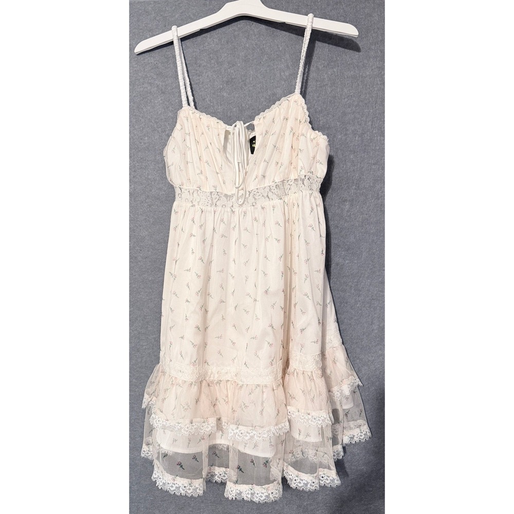 Tunnel Vision Mini Dress S Floral Lace Mesh Tiers Ruffle Coquette Fairy Dollette